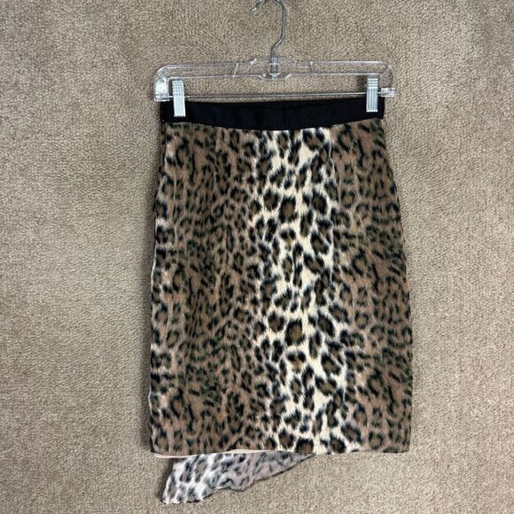 Joie Ornica Silk Skirt 0 Tan Brown Leopard Print Asymmetrical Hem Draped Ruched - Picture 10 of 12